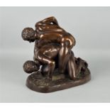 Full sculptural bronze figure group of two wrestlers around 1900