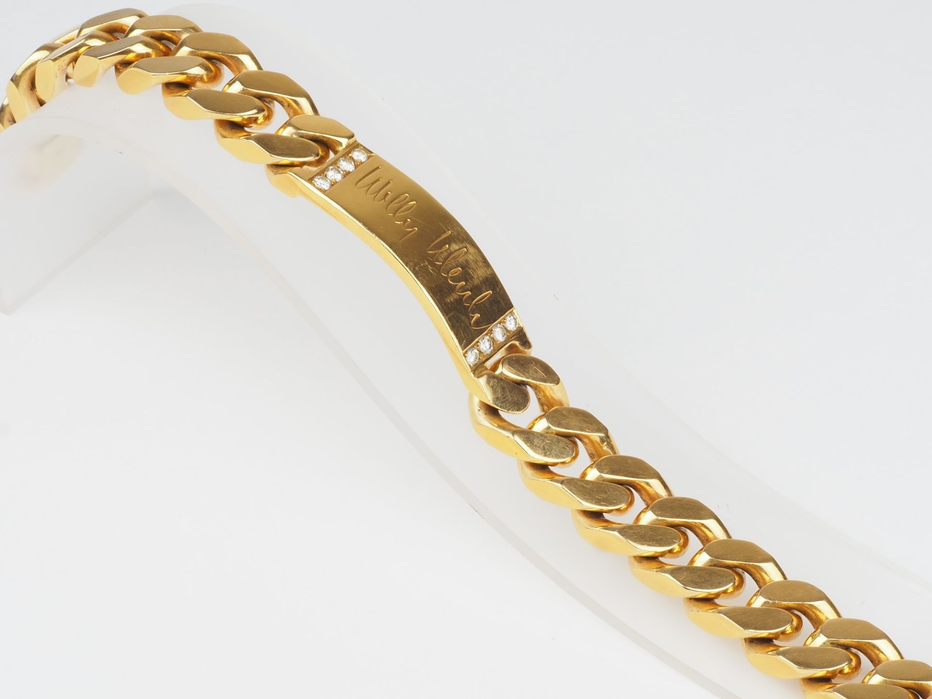 Massives 18kt Gold Armband, Panzerkette mit Monogrammfeld und Diamanten - Bild 4 aus 4