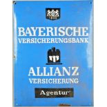 Altes Emailschild "Bayerische Versicherungsbank", Mitte 20. Jh.