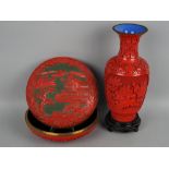 Chinesische Lackvase und Lackdose