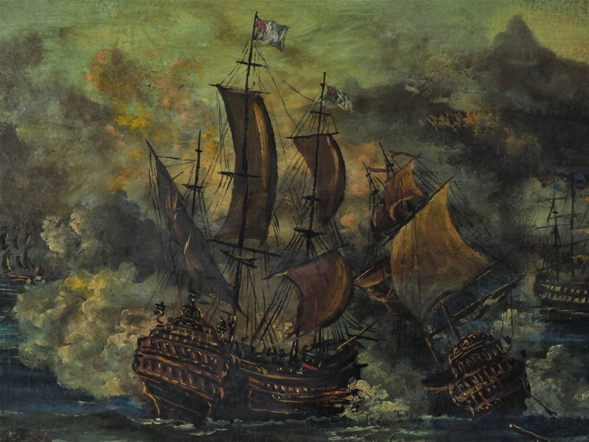Painting Sea Battle, after old master, 19th century. - Image 2 of 5