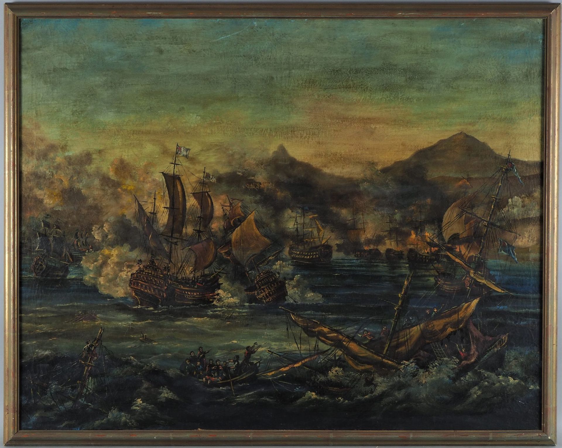 Painting Sea Battle, after old master, 19th century.