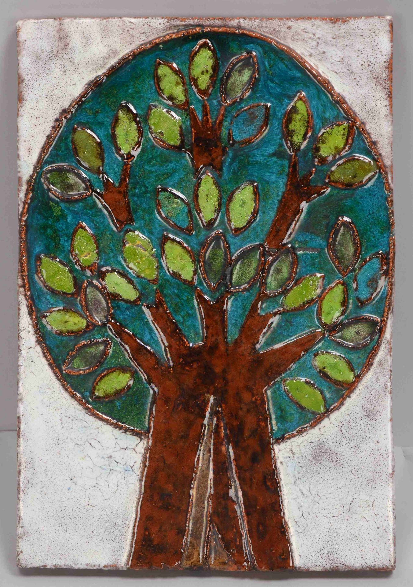 Weichberger, Heide (1922 - 1980, Worpswede), Künstlerkeramik/Bildplatte, 'Grüner Baum', mit polychro