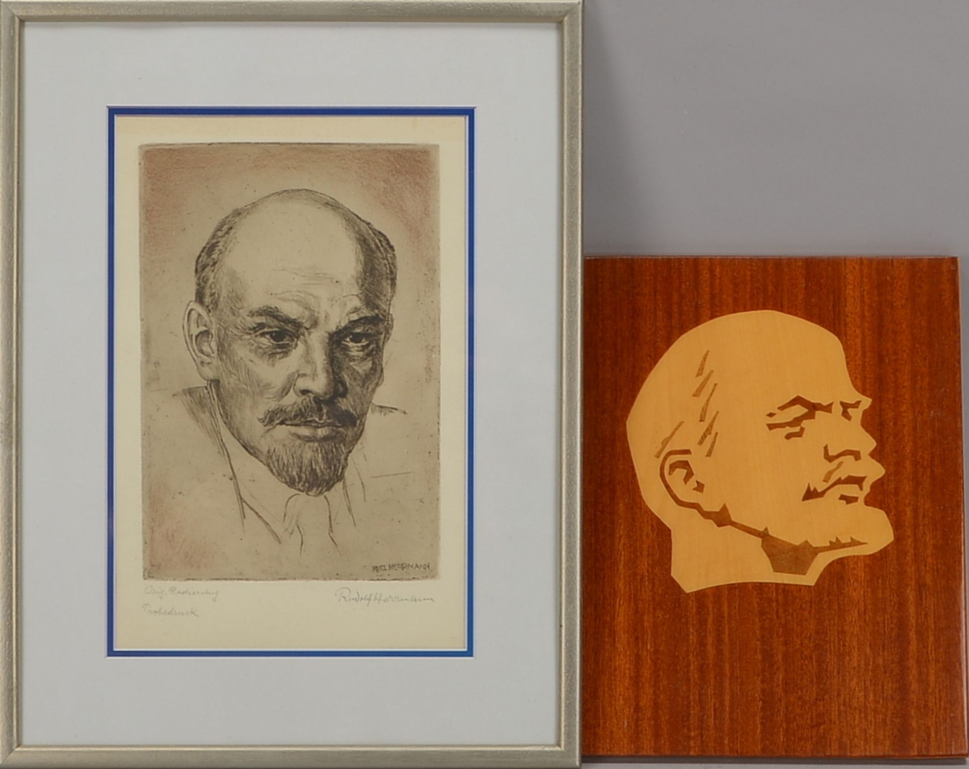 Herrmann, Rudolf, 'Lenin-Portrait', Radierung/Probedruck, unten rechts auf der Platte sowie unterhal
