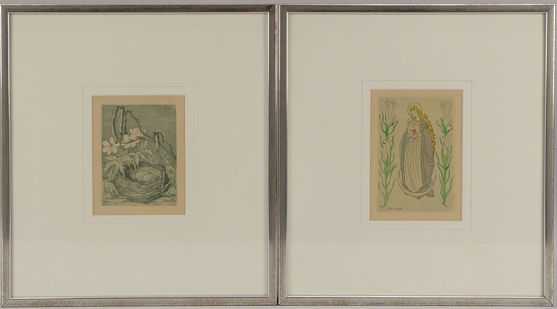 Vogeler, Mieke Luise (1901 - 1945), 2 Radierungen, jeweils unter Passepartout hinter Glas gerahmt; 1