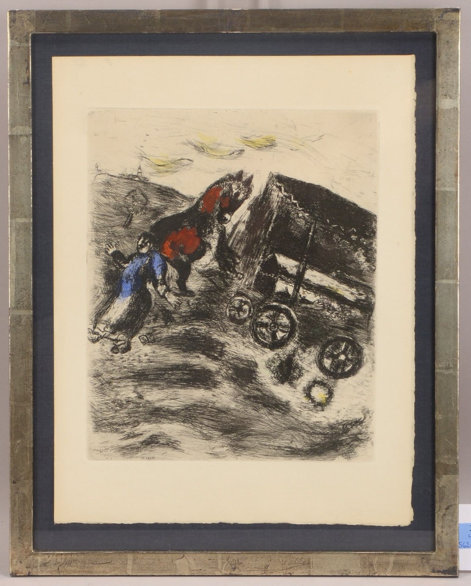 Chagall, Marc (1887 - 1985), 'Le Curé et le Mort' - Originaltitel, kolorierte Radierung auf BFK Rive