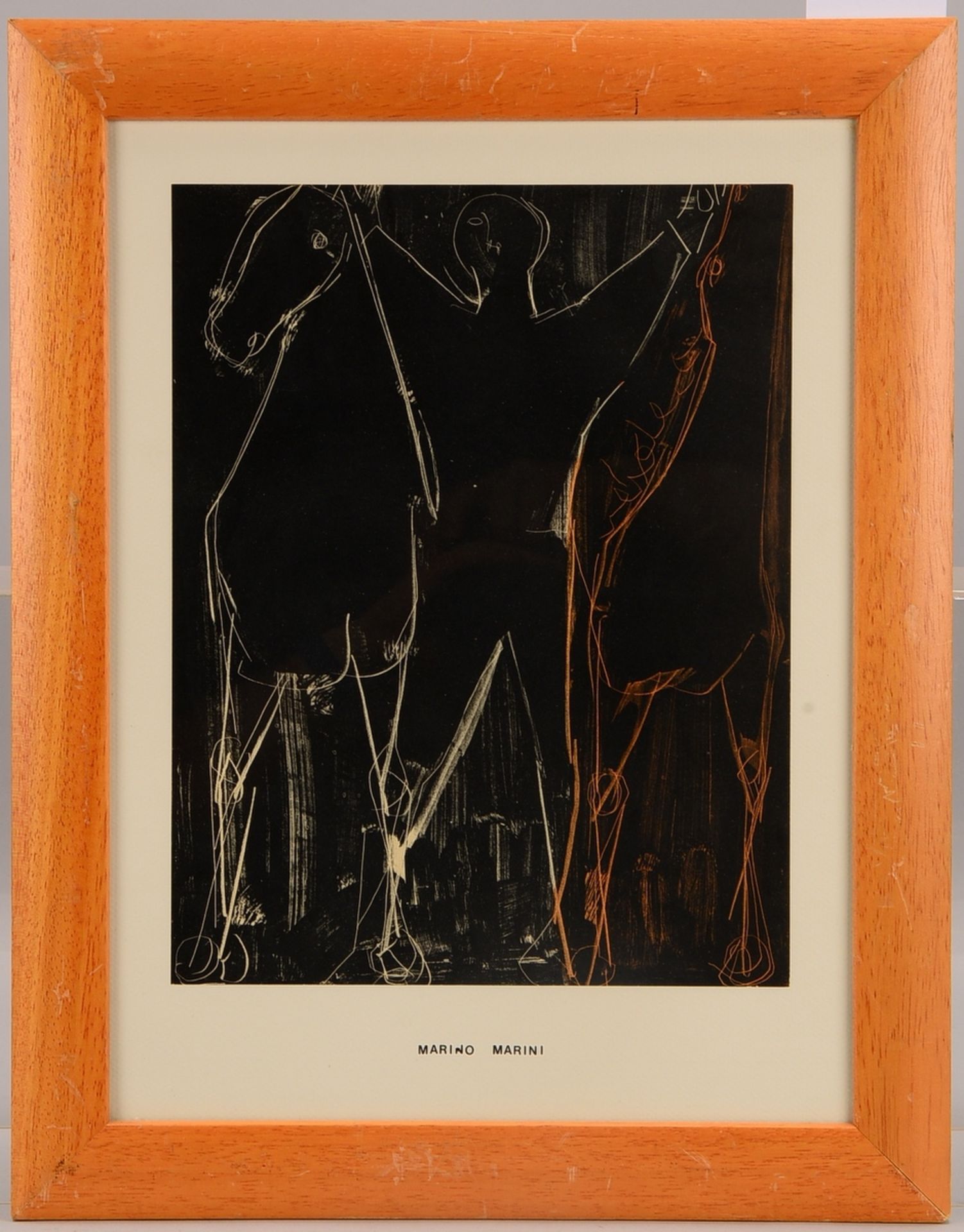 Marini, Marino (1901 Pistoia - 1980 Viareggio), 'Person mit Pferden', Lithografie, hinter Glas gera