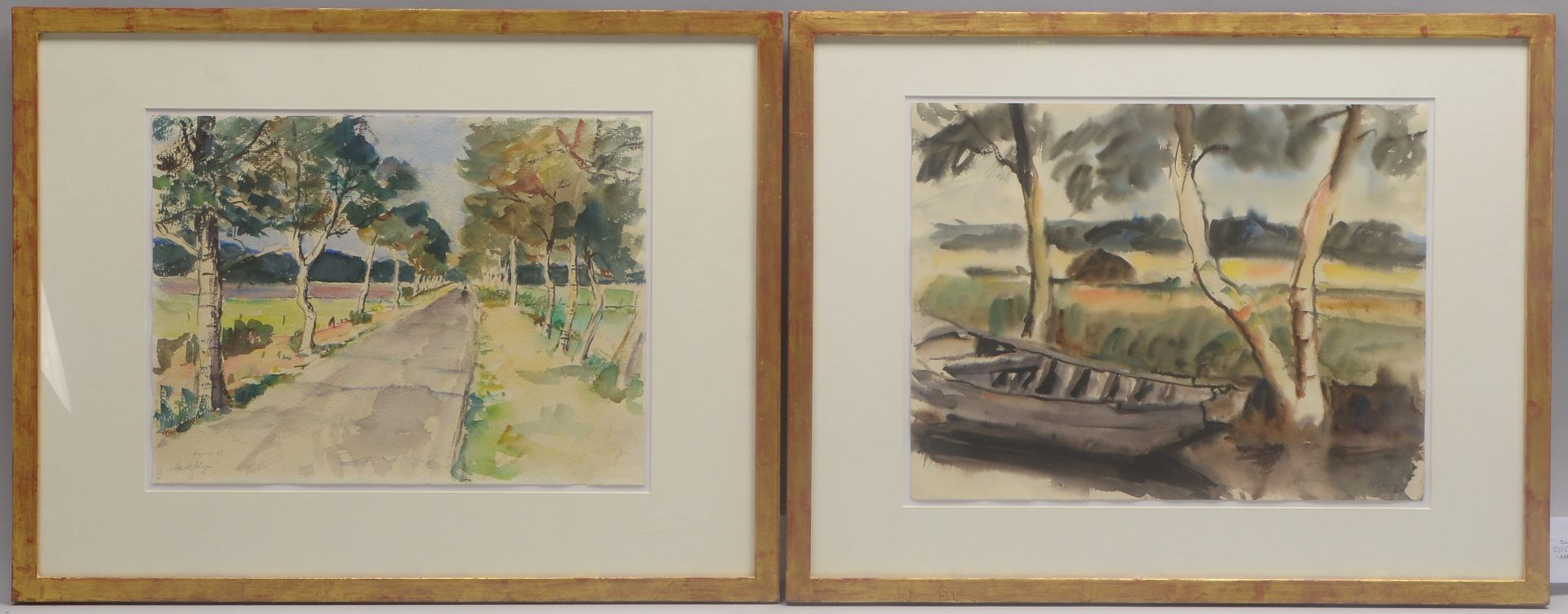 Huys, Bernhard (1895 Oesede - 1973 Worpswede), 2 Aquarelle, jeweils signiert, unter Passepartout hin