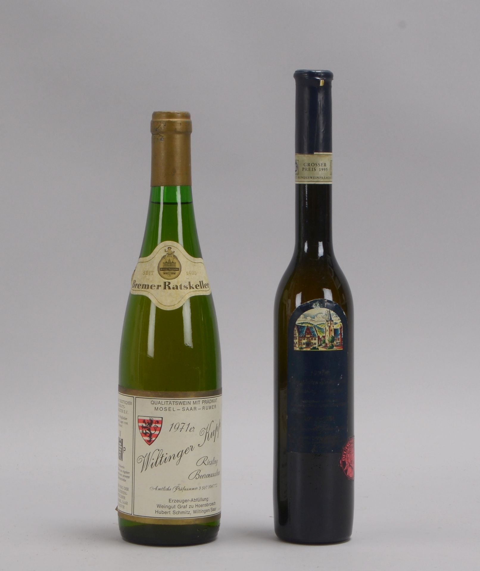 Sammlerweine, 2 Flaschen: 1x Bremer Ratskeller, 'Wiltinger Kupp - 1971', und 1x Riesling, 'Eiswein -