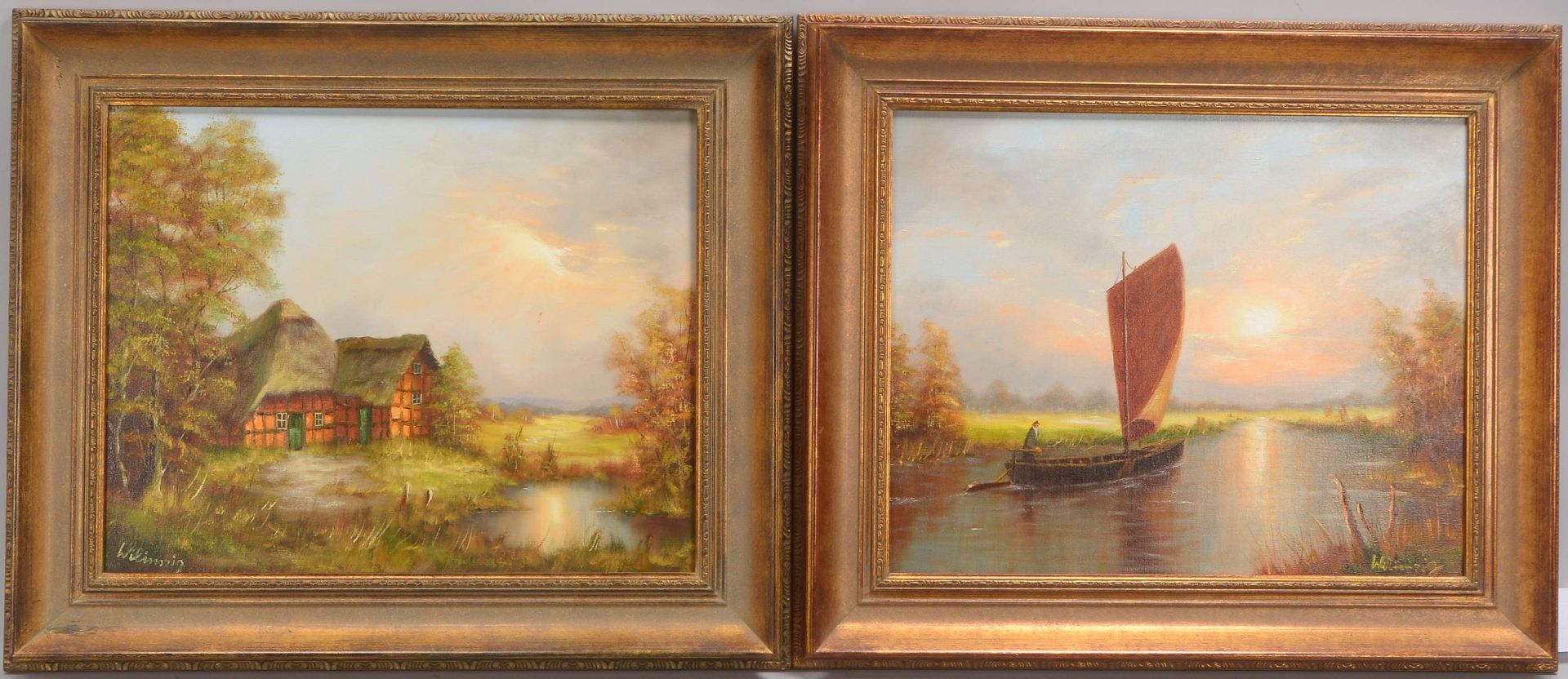 Wilimzig, Ewald (*1926 Johannisburg/Ostpreußen, Worpsweder Maler), 2 Gemälde: 'Torfkahn' und 'Bauern