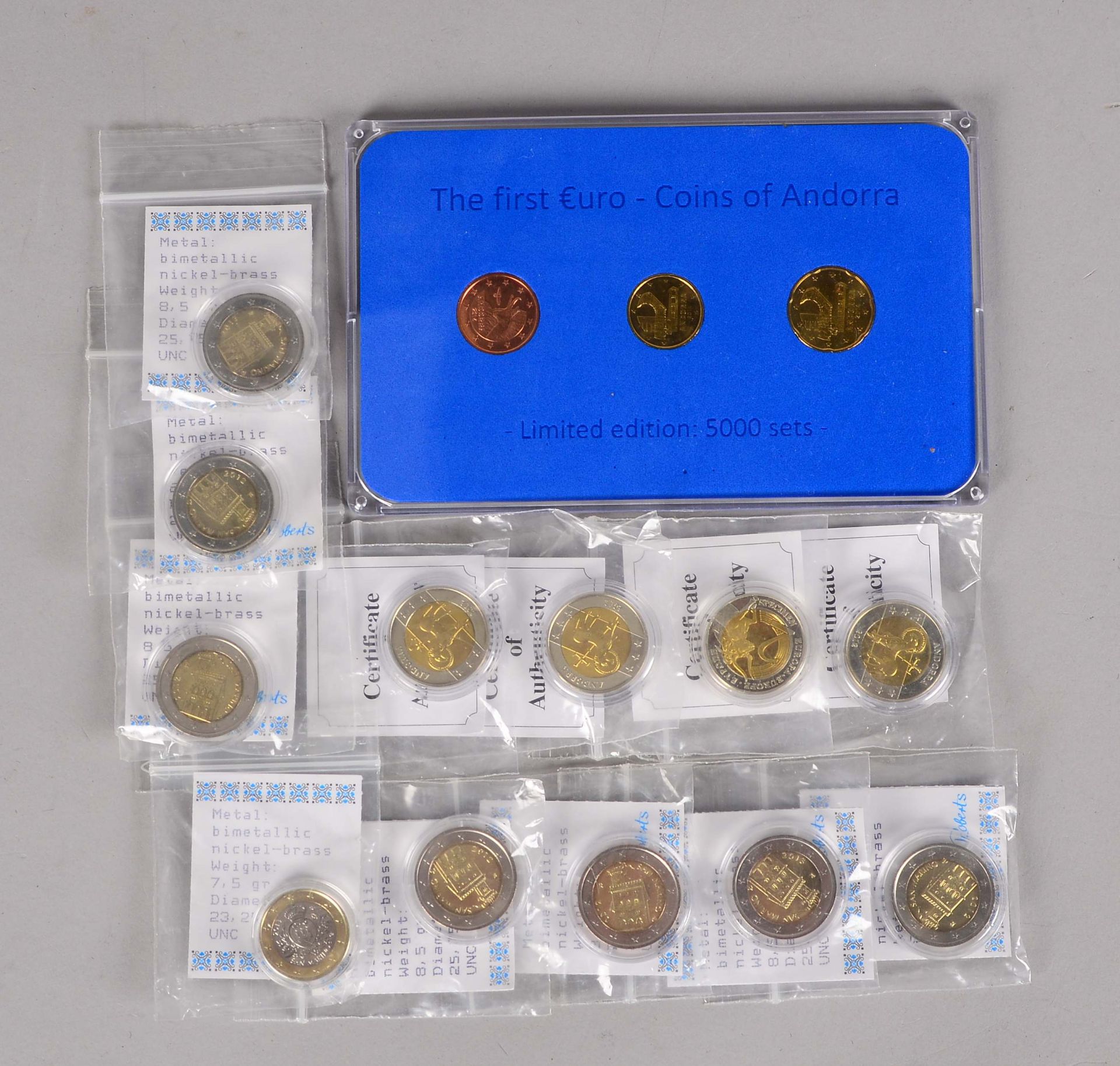 Sammler-Münzkonvolut: die ersten EUR-Münzen 'Andorra 2014' aus limitierter Auflage von je nur 5.000 