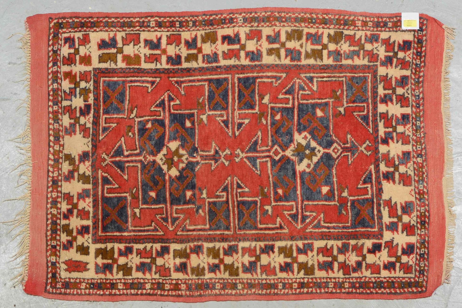 Orientbrücke (Türkei), Pflanzenfarben, mit Kazak-Motiv, Flor in gutem Zustand; Maße 120 x 85 cm