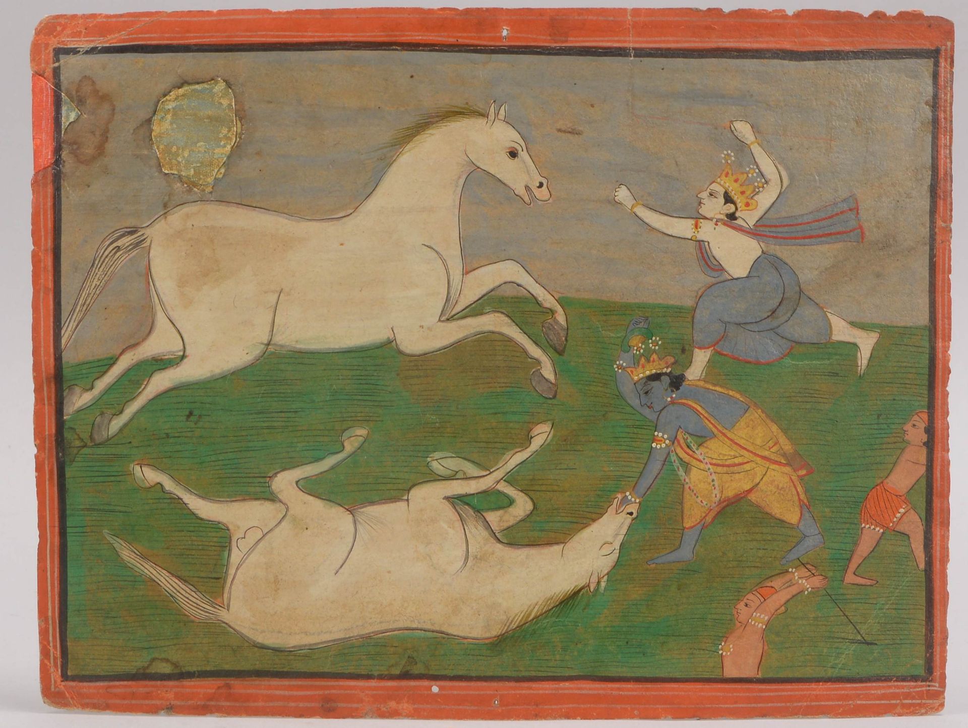 Miniaturmalerei (Indien, 19. Jahrhundert), 'Pferdebändiger'; Maße 21,5 x 28 cm
