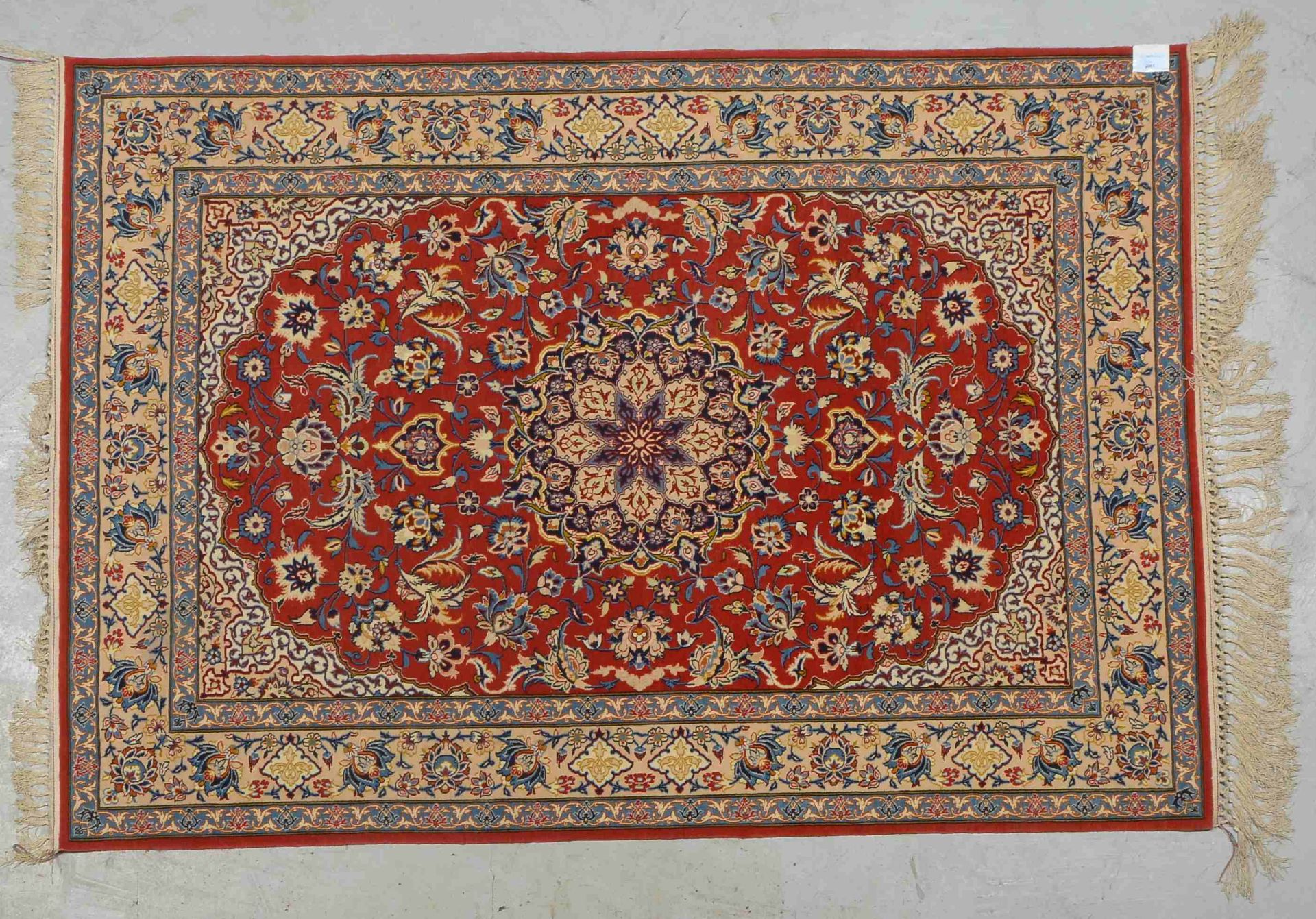 Isfahan-Orientteppich, Korkwolle auf Seide, sehr feine Knüpfung, ca. 800.000 Knoten/qm, Flor in gute