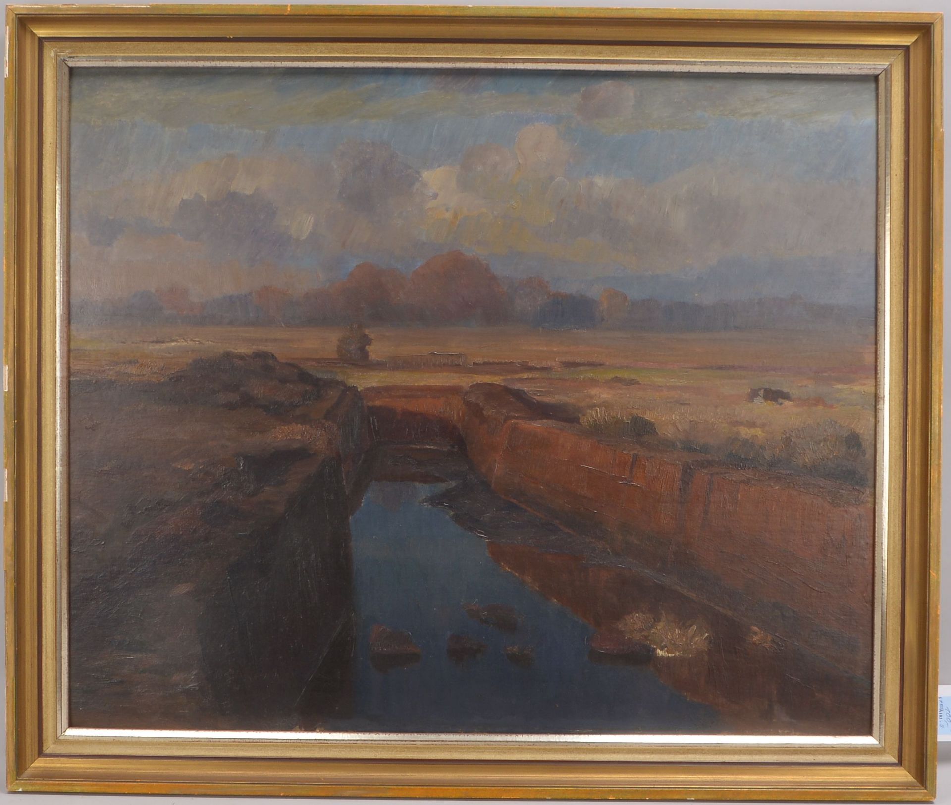 Gem&auml;lde (um 1920/1930), &#039;Weite Worpsweder Landschaft mit Torfstich&#039;, &Ouml;l auf Malp