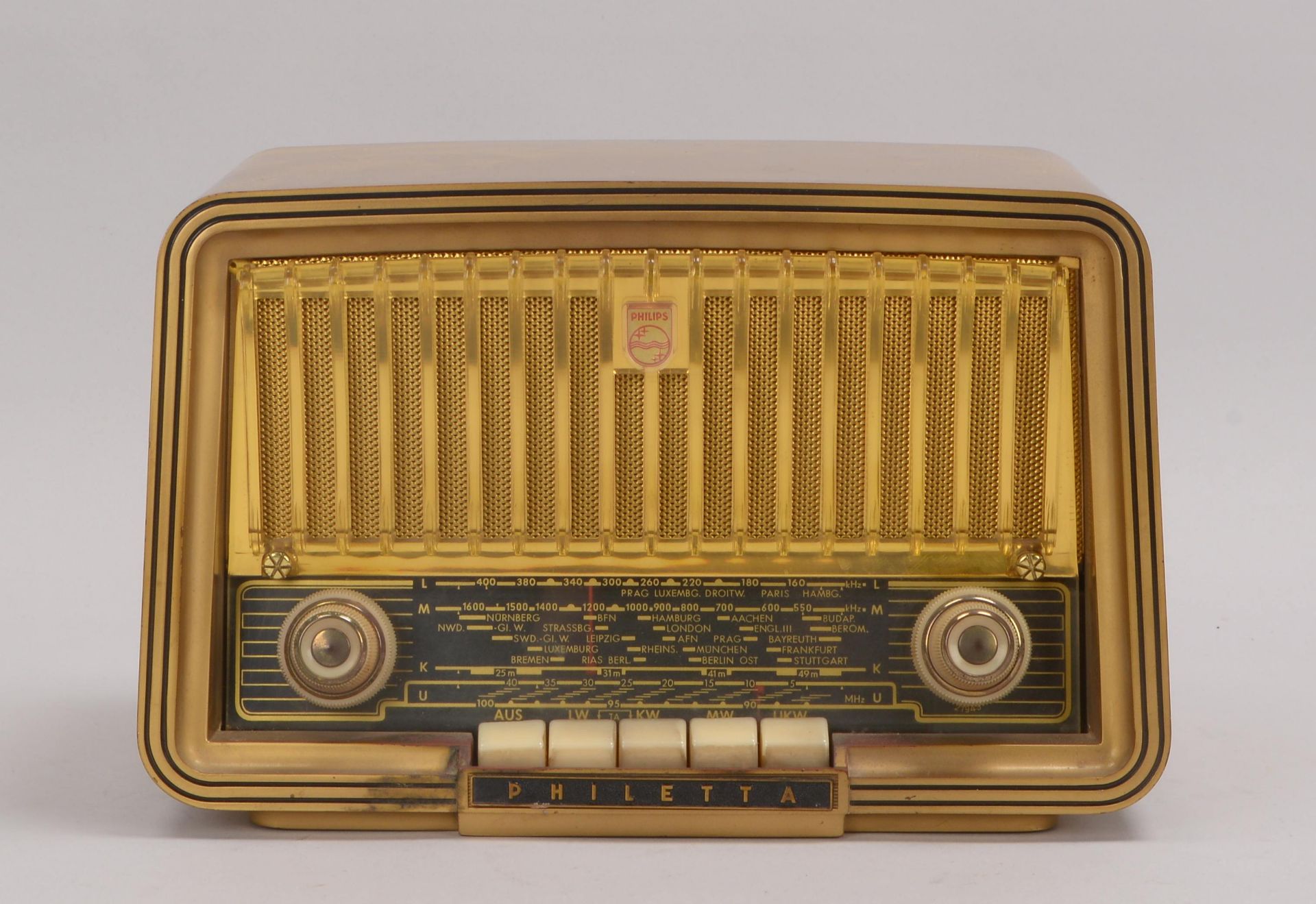 Altes Sammler-Kleinradio/R&ouml;hrenradio, Philips &#039;Philetta&#039;; H&ouml;he 18,5 cm, Breite 2