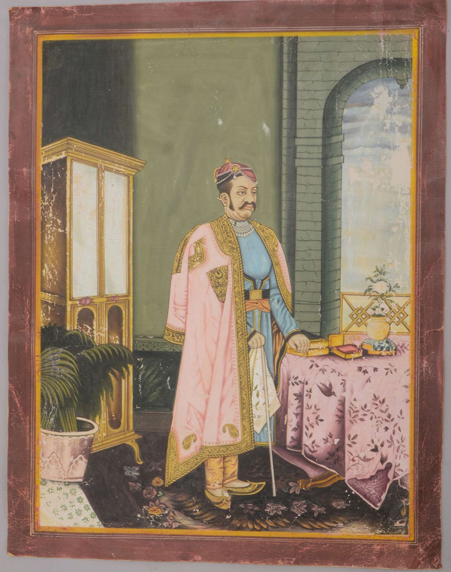 Miniaturmalerei (Indien), &#039;Raja Nawabsing&#039;; Ma&szlig;e 37,5 x 29,5 cm (mit Abrieb)