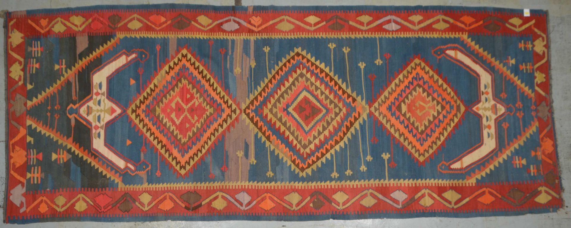 Karabagh-Kelim (Azerbaijan), antik, Pflanzenfarben - im &Uuml;berformat!; Ma&szlig;e 463 x 183 cm (p