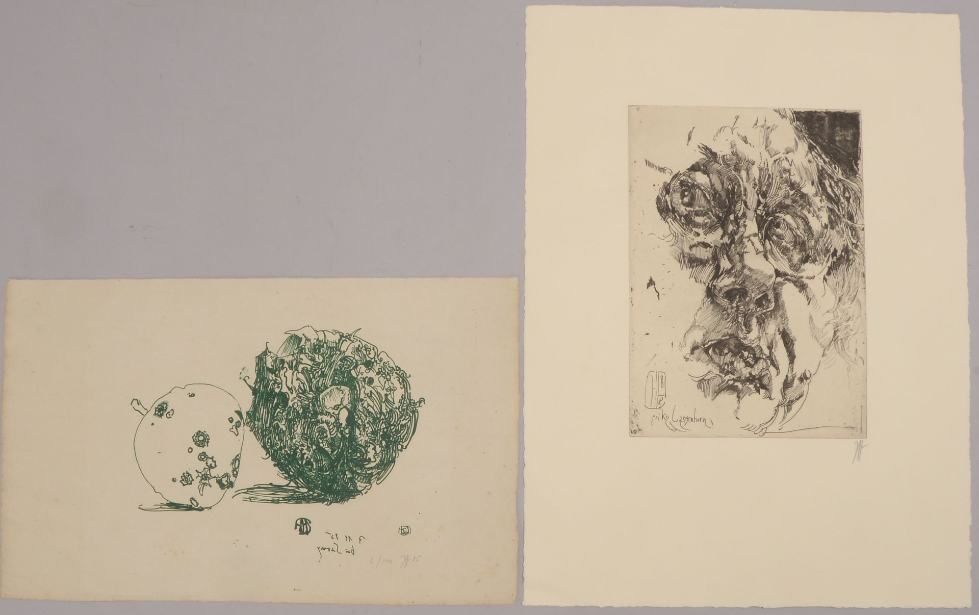 Janssen, Horst (1929 - 1995, Hamburg), 2 Grafiken/verschiedene Titel und Techniken, Blätter jeweils 