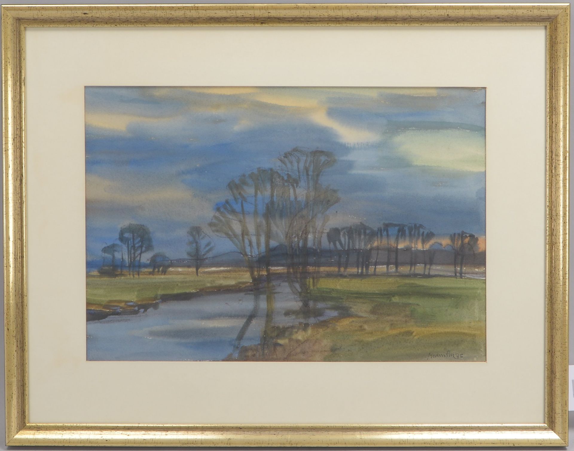 Modersohn, Christian (1916 - 2009), &#039;Abendstimmung an der W&uuml;mme&#039;, Aquarell, unten rec