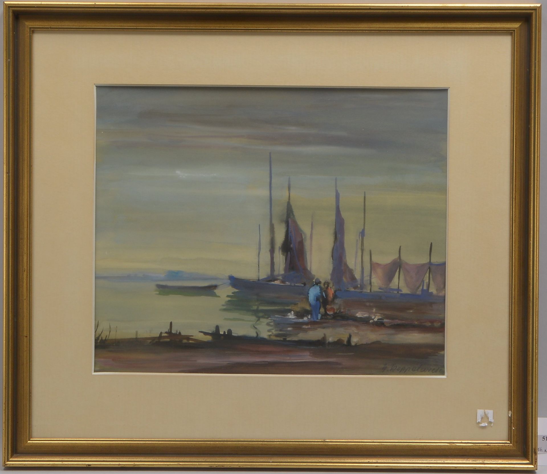 Koppelwieser, Heinz (1907 - 1971), &#039;Segelboote am Ufer&#039;, Aquarell, unten rechts signiert,