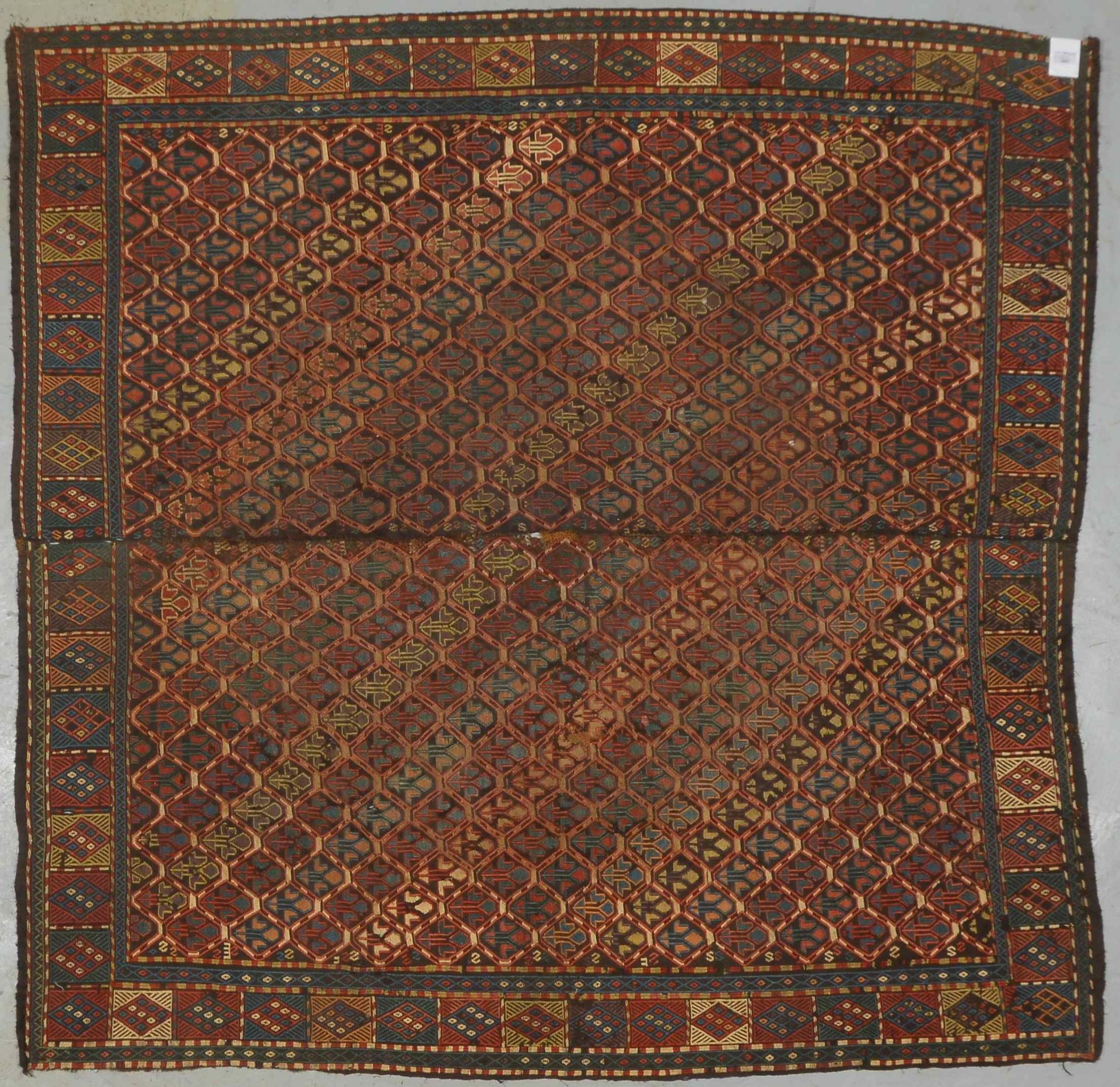 Antiker Sumakh (Ende 19, Jahrhundert), 2-bahnig/zusammengen&auml;ht, Pflanzenfarben, mit rautenf&oum