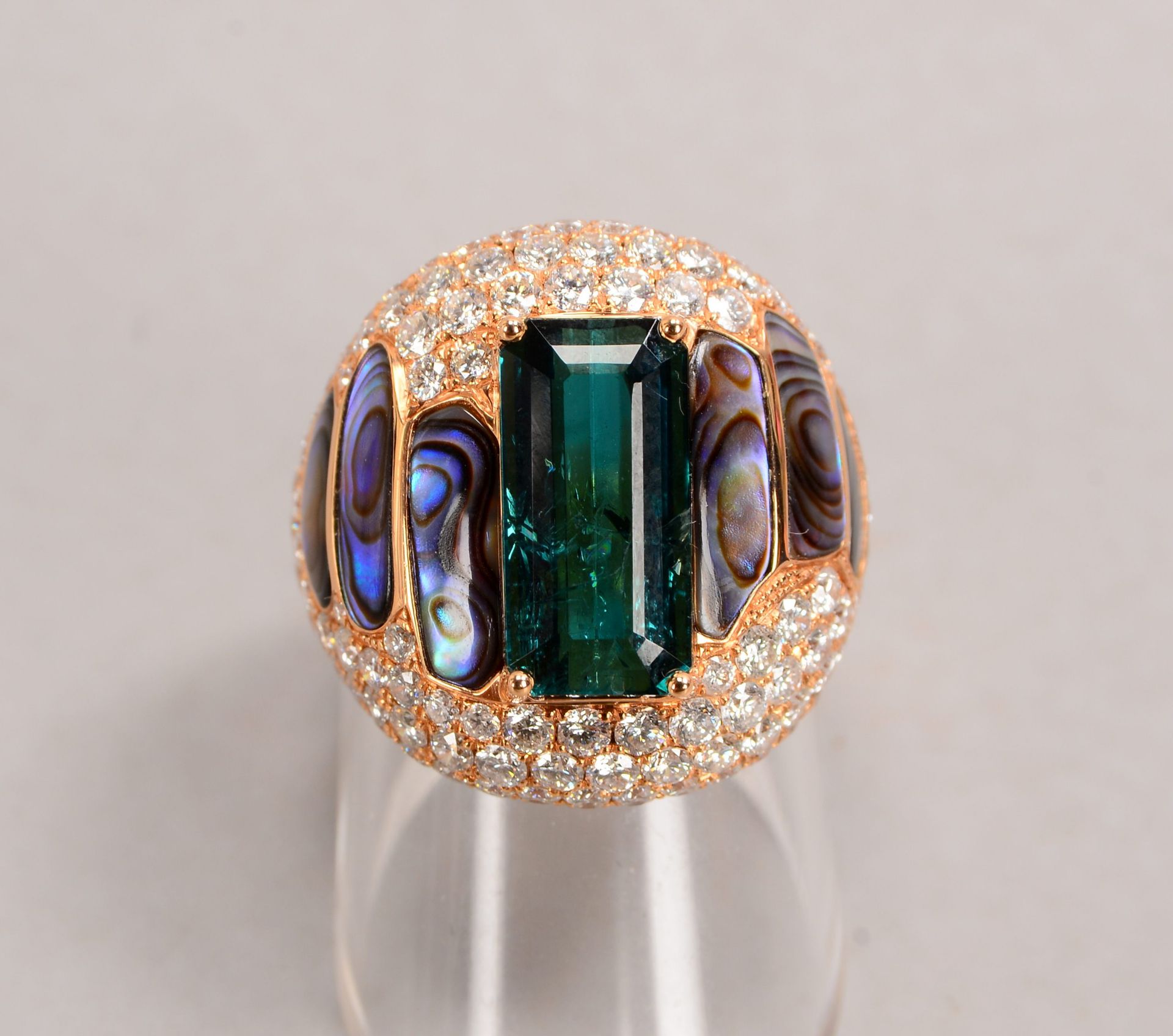 Ring, 750 RG (gestempelt), besetzt mit einzelnem Turmalin (Indigolith) von ca. 5,03 ct, Farbe Blau, - Image 2 of 2