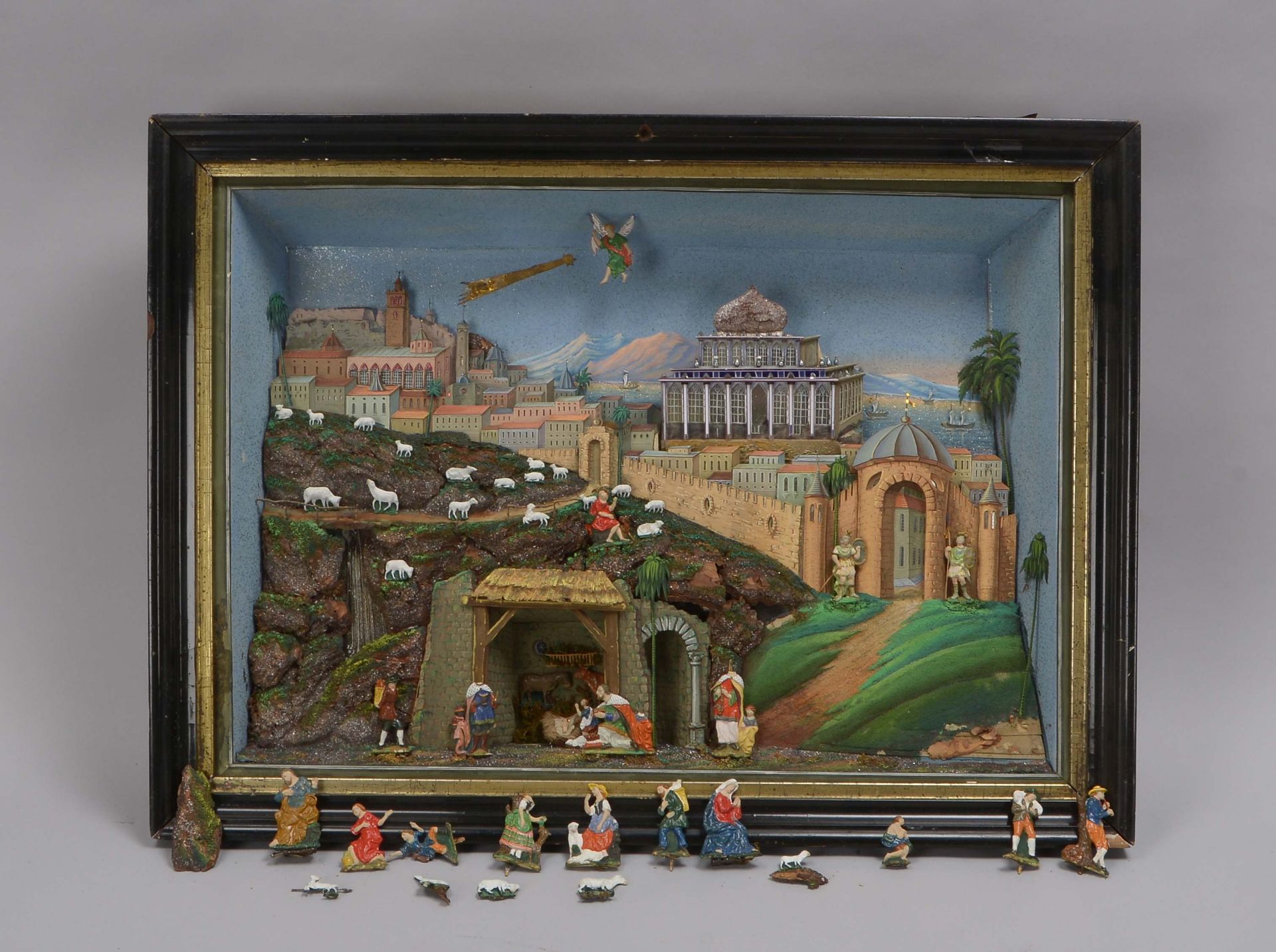 Diorama/Schaukasten, Motiv &#039;Geburt Christi - mit Stadtkulisse von Jerusalem&#039; - Restauratio