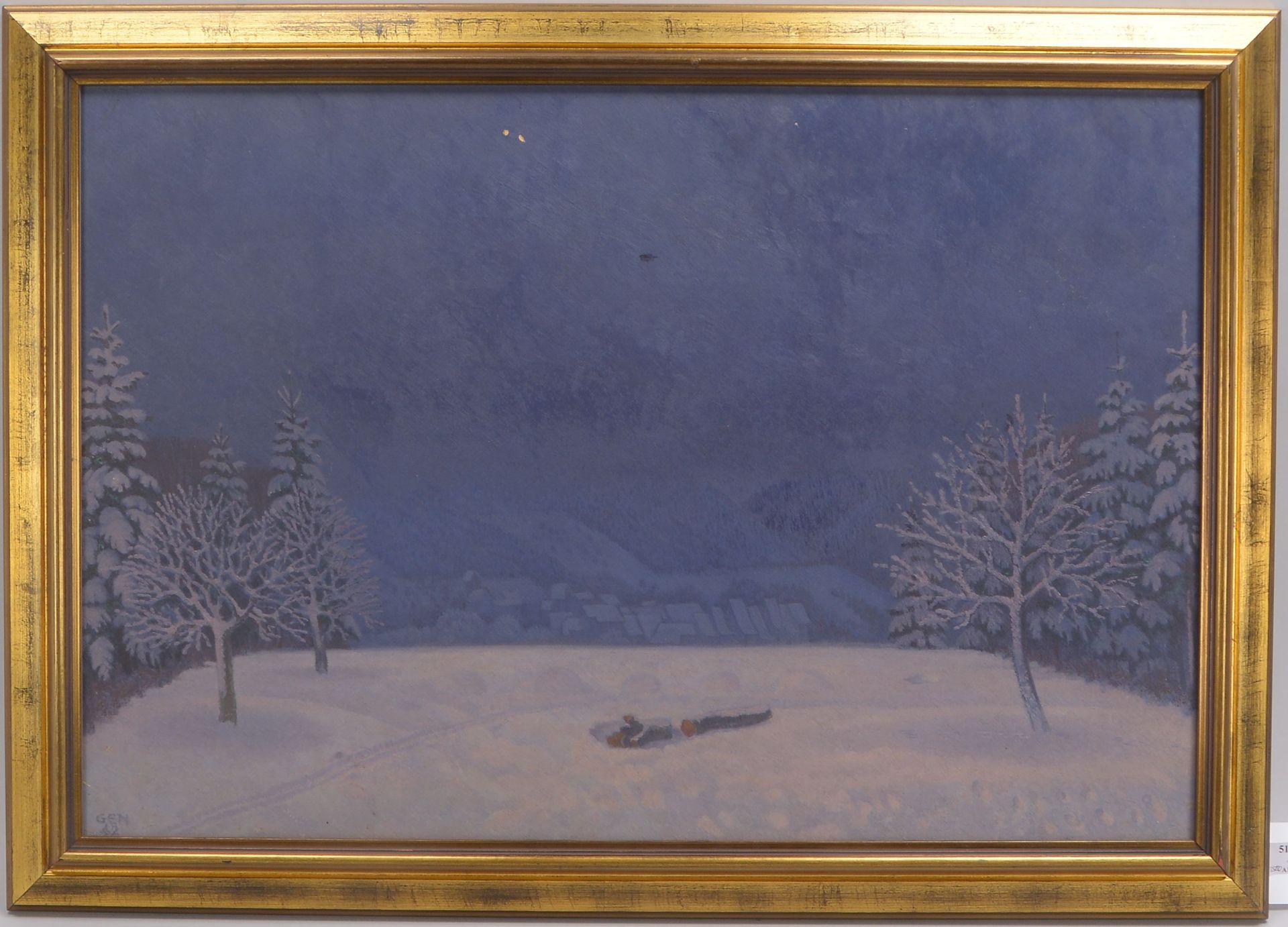 Niederer, Gen (1881 Stuttgart - 1957 Basel), 'Winter bei Nacht', Öl auf Holz/gerahmt, signiert