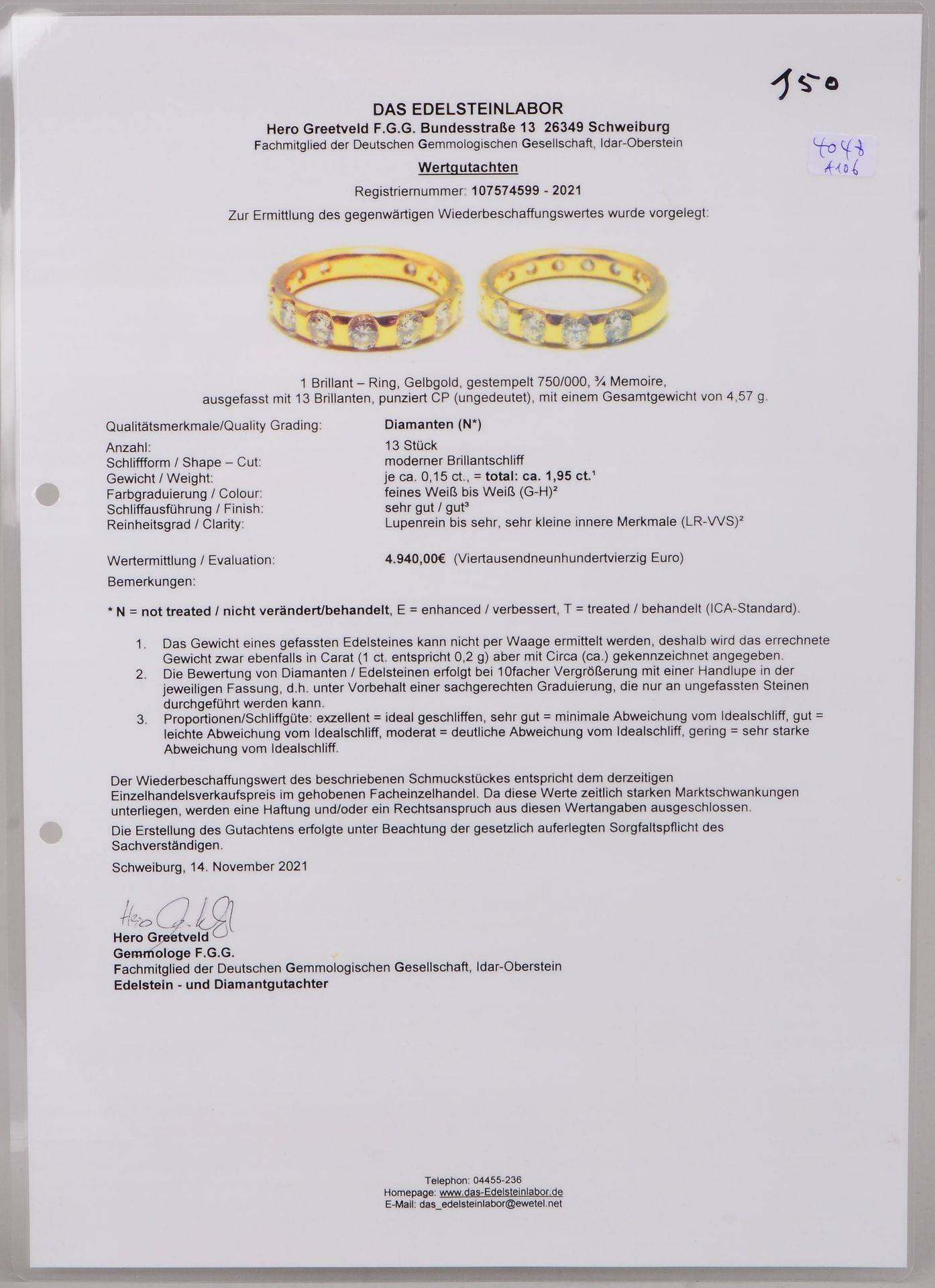 Ring, 750 GG (gestempelt, punziert 'CP' - ungedeutet!), mit 13-fachem Brillantbesatz/ca. 1,95 ct - Bild 3 aus 3