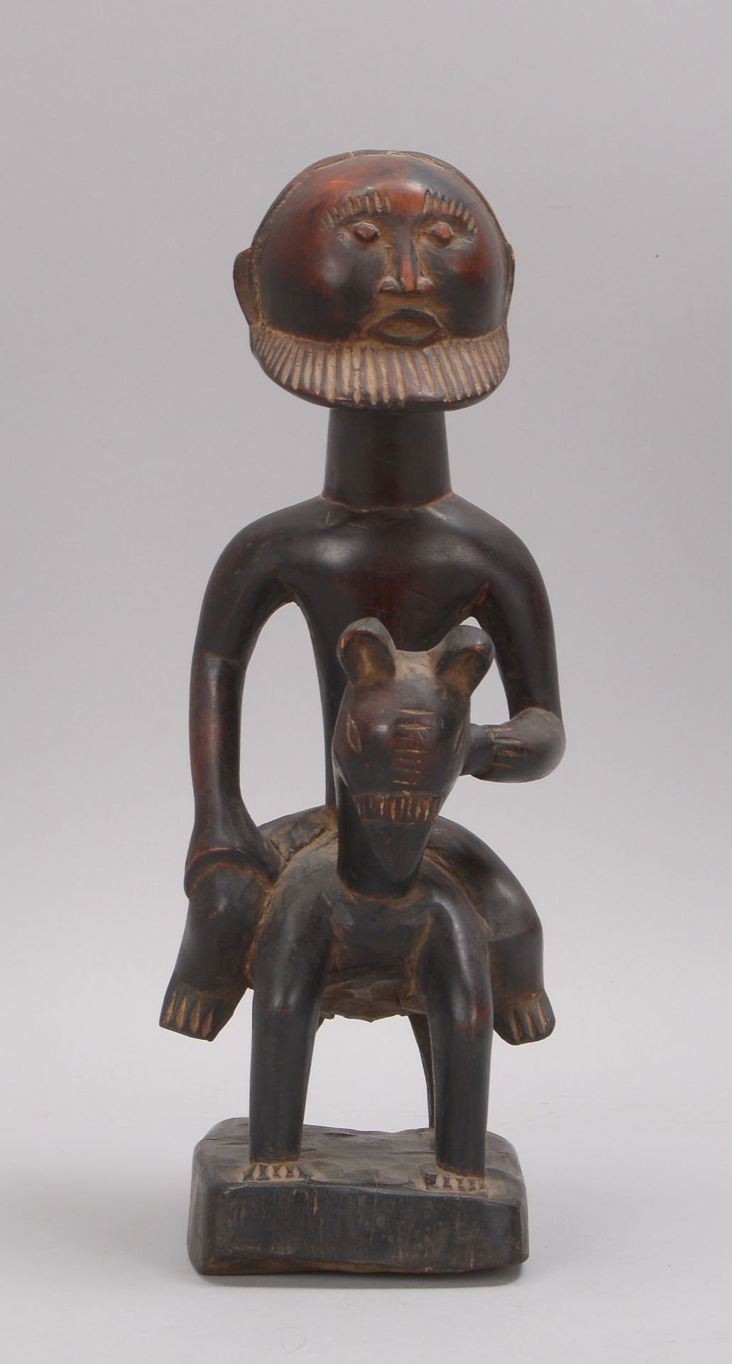 Holzfigur (wohl Benin/Afrika), 'Pferd mit Reiter', Figur handgeschnitzt; Höhe 34 cm