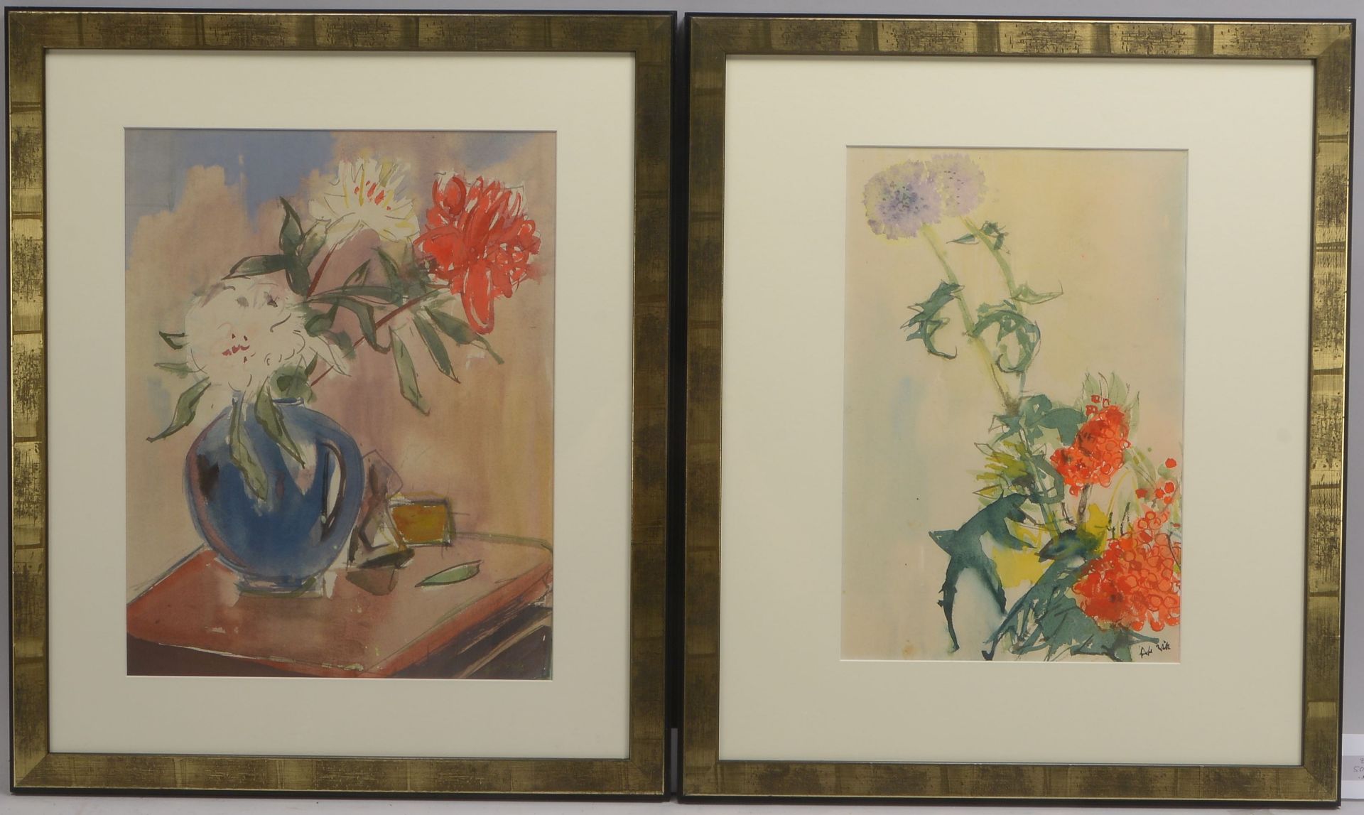 Witt, Ernst (1901 - 1977), 2 Aquarelle, &#039;Blumenstillleben&#039;, jeweils signiert, unter Passep