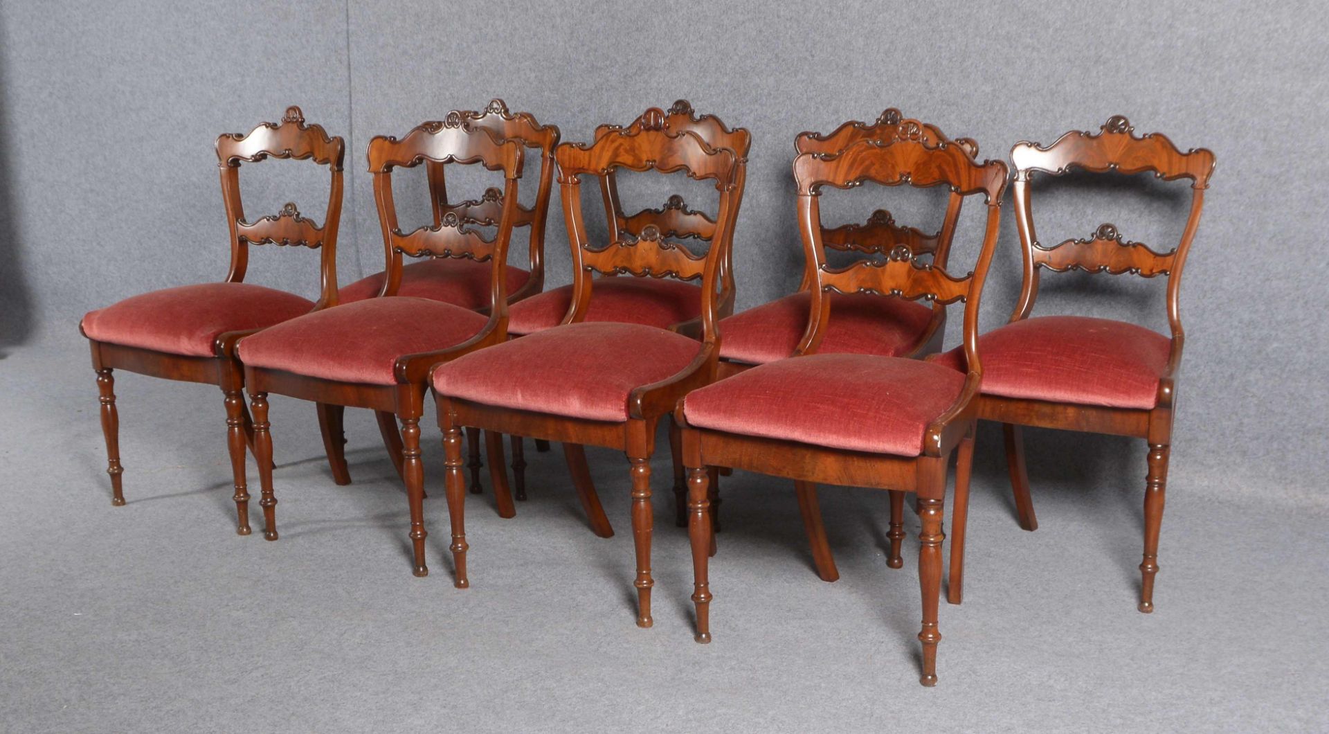 Satz St&uuml;hle (Louis Philippe), Mahagonifurnier, Sitzfl&auml;chen mit Samtbezug - Sitze abnehmbar - Image 2 of 2