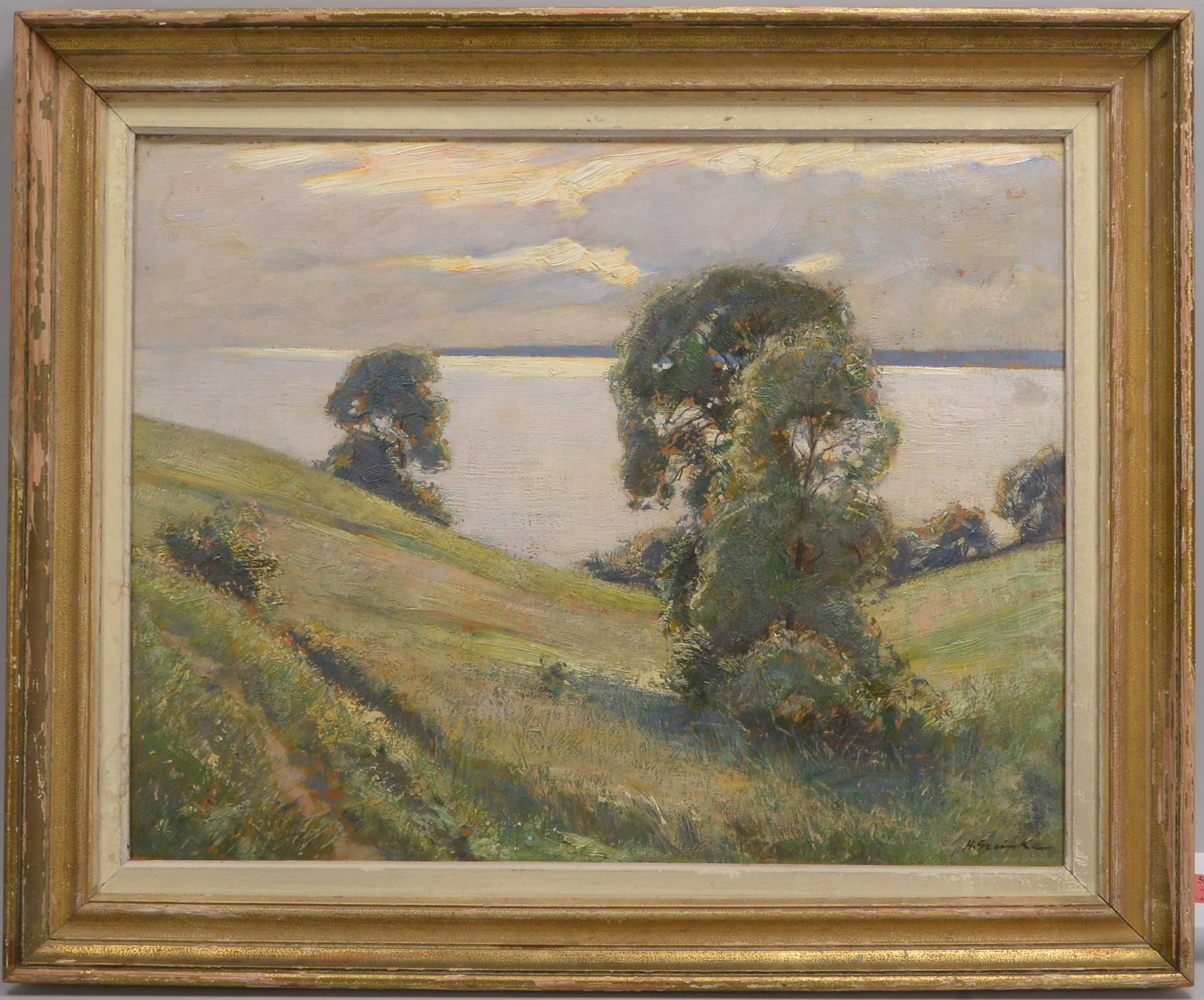 Greinke, Hans (1891 Berlin - 1960 Weimar), &#039;Seenlandschaft&#039;, &Ouml;l auf Malkarton/gerahmt