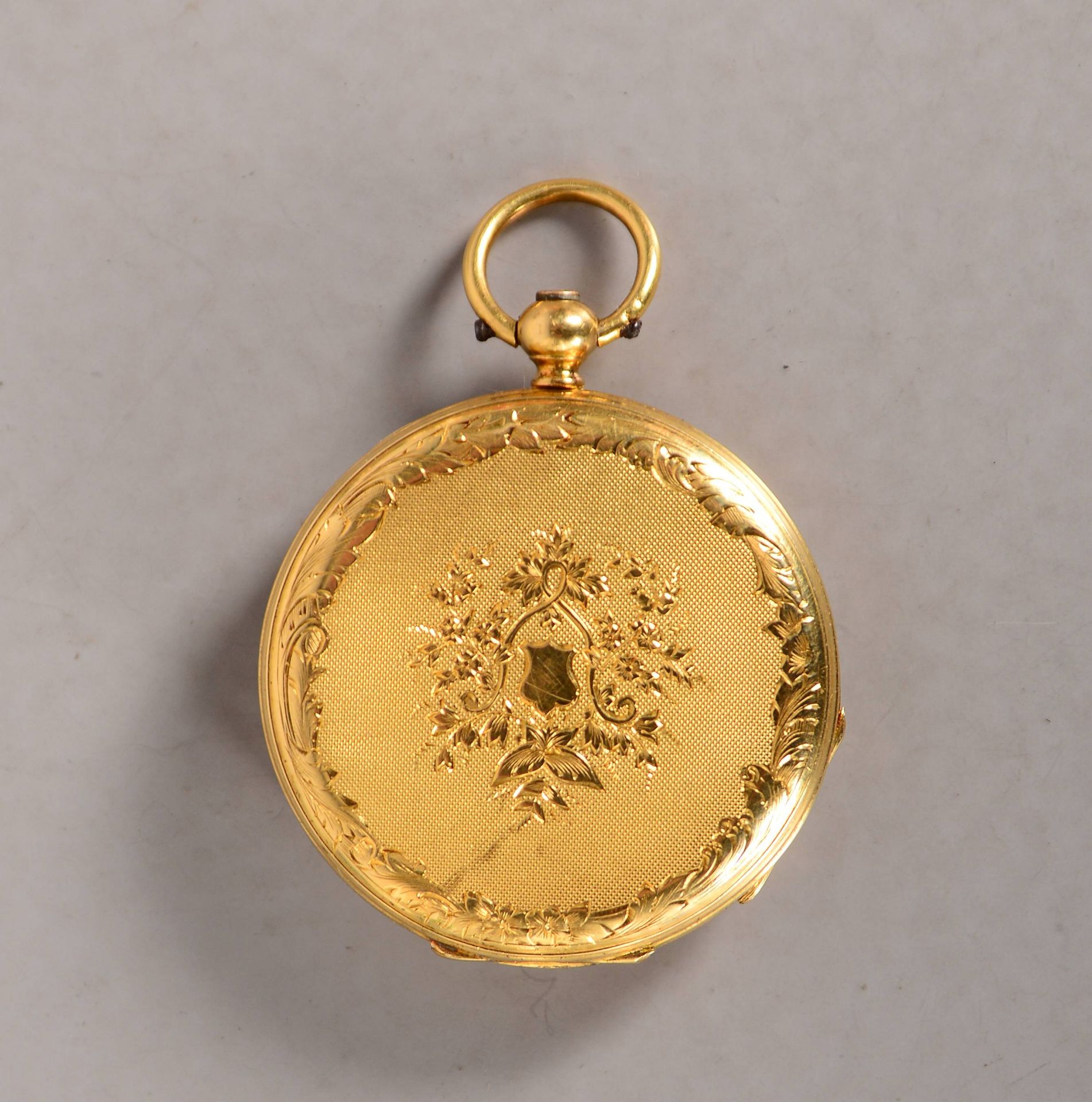 Taschenuhr (bezeichnet 'Robert/Genève'), 18 kt Gold-Gehäuse, 8-steiniges Zylinderwerk, röm. Ziffern - Bild 3 aus 4