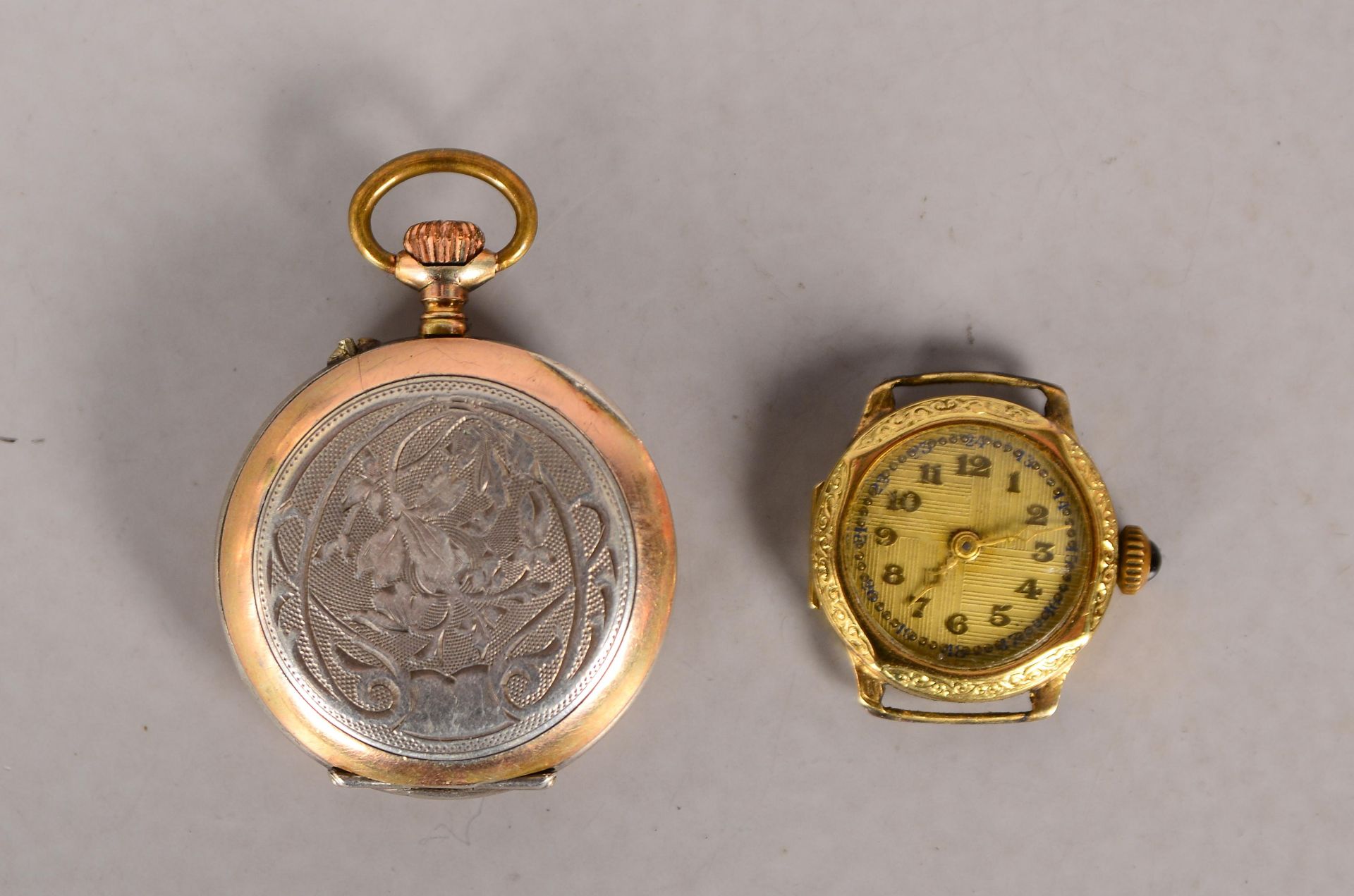 Armbanduhren-Geh&auml;use, 585 GG, Durchmesser &Oslash; 20 mm, Gewicht 8,10 g; und Taschenuhr, im Si - Image 3 of 3