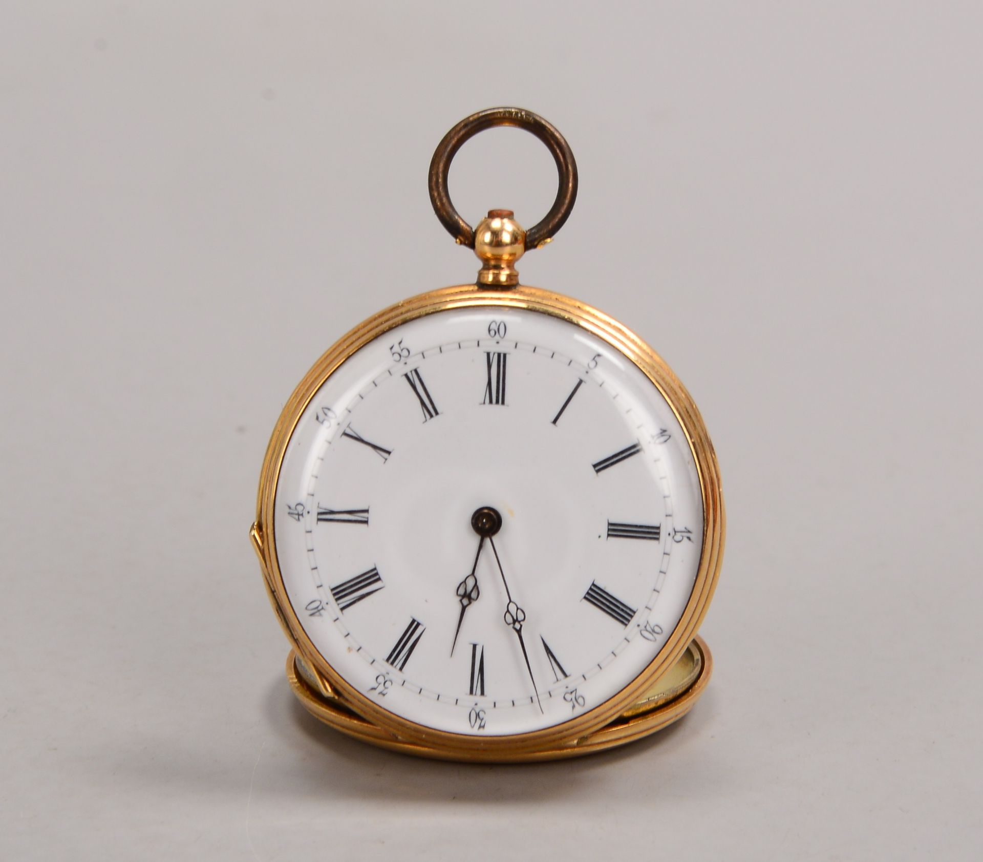 Taschenuhr, 14 kt Gold (gestempelt), Innendeckel aus Metall, &#039;8 Rubis&#039; - Funktion nicht ge