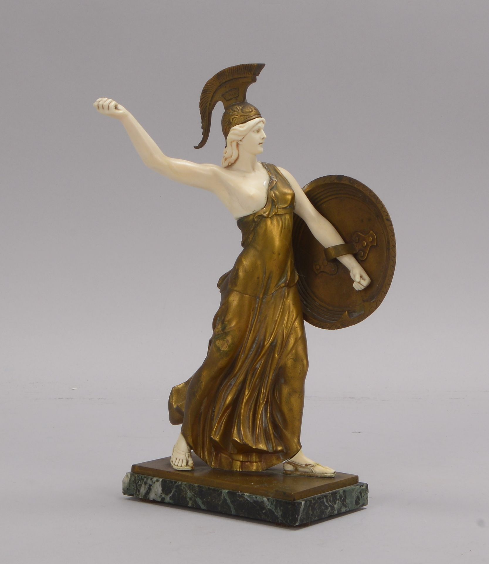 Schulze-Thewis, Walter (1872 - 1921), Bronzefigur, &#039;Athene&#039;, Bronze und Beinschnitzerei (u