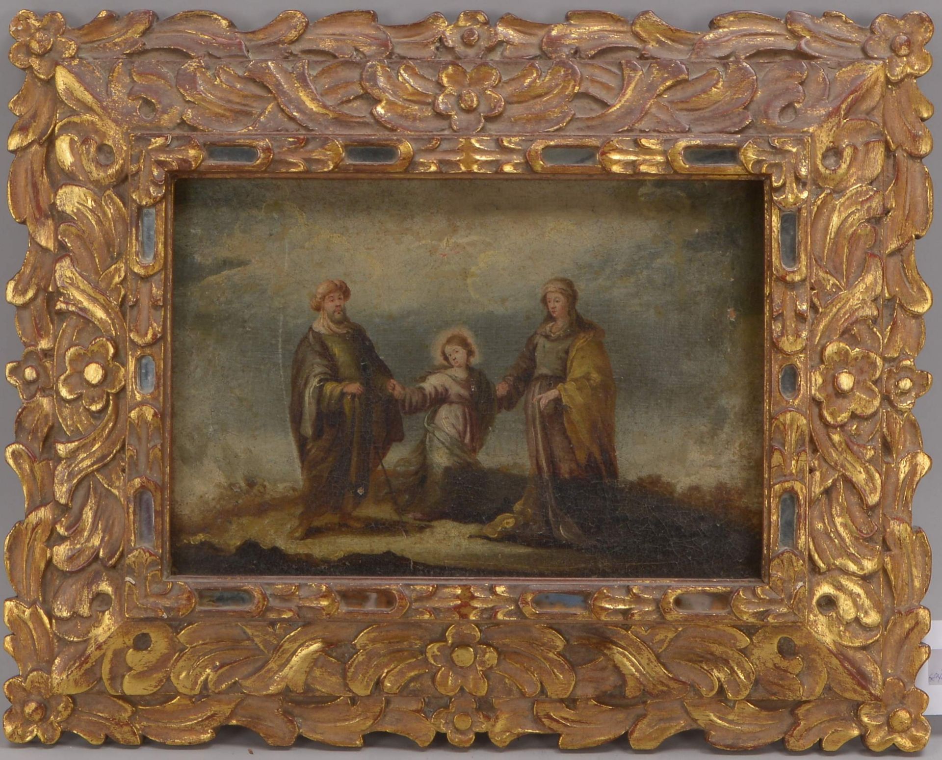 &Ouml;lgem&auml;lde, antik, &#039;Heilige Familie mit Heiligem Geist (in Gestalt einer Taube)&#039;,