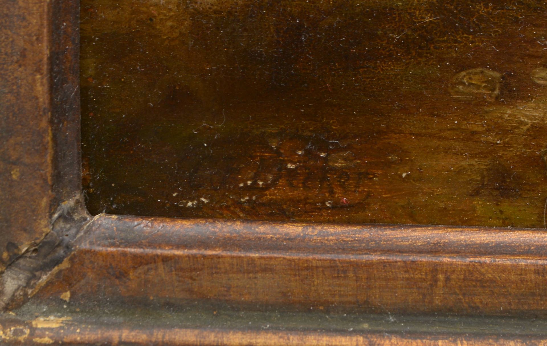 Gem&auml;lde, &#039;Jagdhund mit Beute&#039;, &Ouml;l auf Holz/gerahmt, unten links (nicht eindeutig - Image 2 of 2