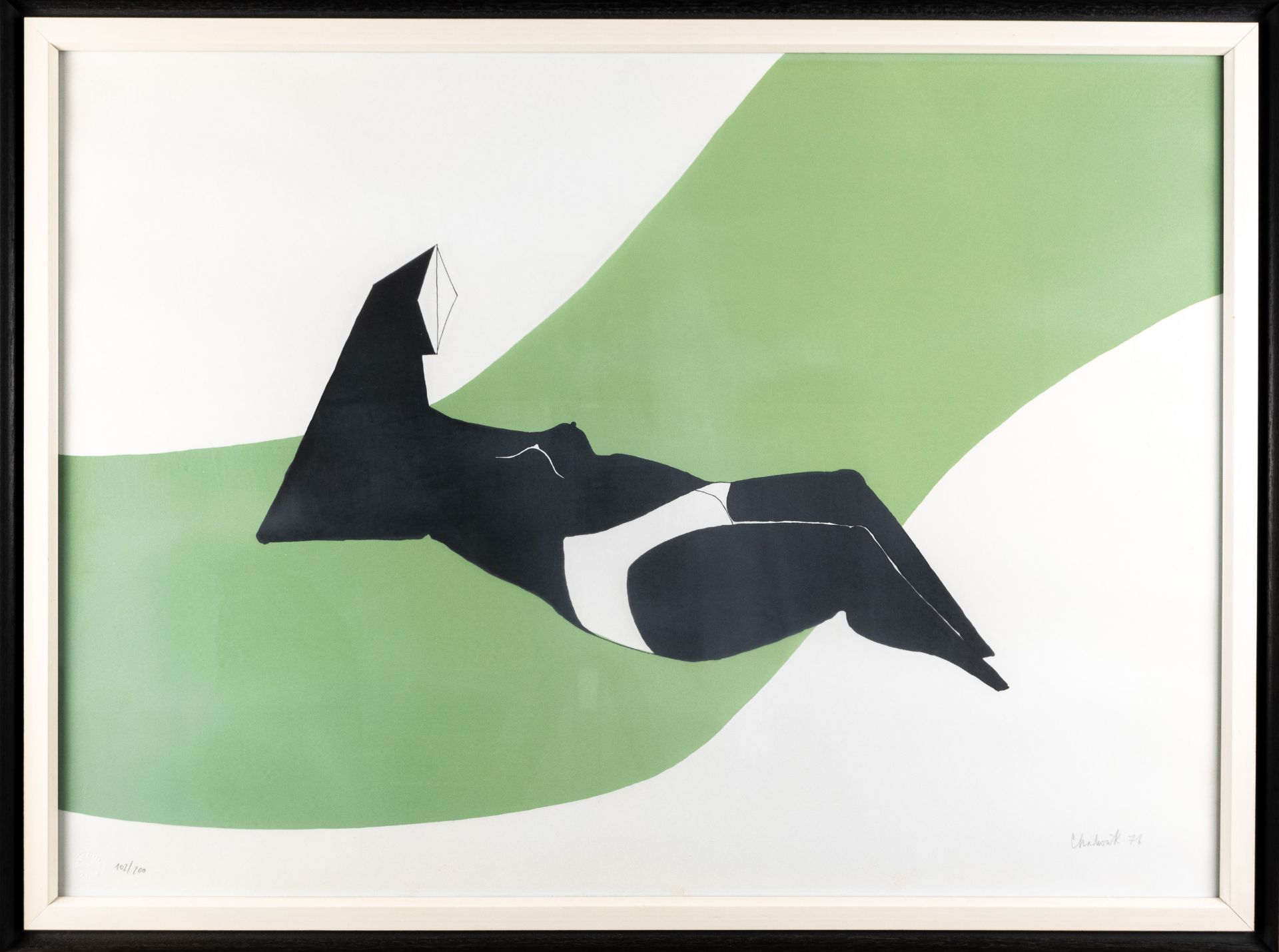 Reclining figure on green wave