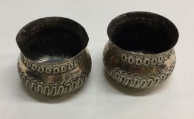 A pair of Edwardian half fluted silver salts. Appr