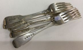 A set of silver dessert forks. London. Various dat