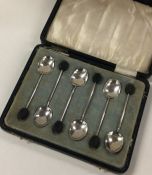 A set of six silver bean top coffee spoons. Approx