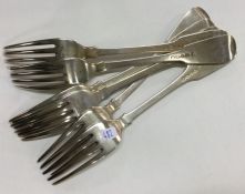 A set of six silver fiddle pattern table forks. Ap