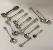 A collection of silver salt spoons. Various dates