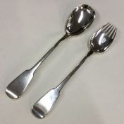 A rare pair of large fiddle pattern silver salad s