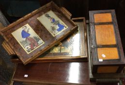 An old wooden trinket box together with trays etc.