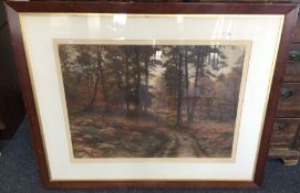 A large framed and glazed landscape print.