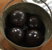 An old brass preserve pan together with four bowli